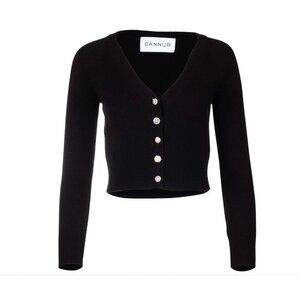 Dannijo Black V Neck Cropped Cardigan Jewel Buttons Cashmere Wool Small